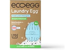 Ecoegg Œuf de lessive bio avec 70 lavages inclus | Détergent à lessive | Sans phosphates, sans huile de palme, sans javel ni produits pétrochimiques | Peau sensible | Lin frais