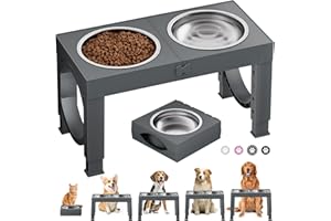X XBEN Ciotole Rialzate per Cani Piccoli, Medi e Grandi, Ciotole per Cani con 5 Altezze Regolabile e con 2 Ciotole in Acciaio Inox da 1200 ML, Pieghevole e Antiscivolo