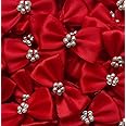 Trucraft 3.5cm Satin Ribbon Pearl Craft Bows Red Pack of 10