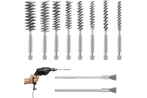 VIMMVID 10 spazzole metalliche per trapano, spazzola metallica avvitatore a batteria, asta esagonale in acciaio inox, spazzola forata per trapano, lucidatura, diverse misure (8 spazzole lunghe + 2 spazzole