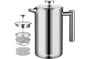 MeelioCafe C0ffee Press zaparzacz do kawy, 1,5 l, stal nierdzewna, French Press Thermo, zaparzacz do kawy 1500 ml, izolowany z podwójnymi ściankami