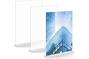 AUROBEST 3 Pezzi Espositore Plexiglass Formato A4, Porta Menù Acrilico Trasparente Entrambi Lati, Espositori Verticale per Foto, Pubblicità, Volantini, Supporto Tavolo per Negozio, Tavola Ufficio, Ristoranti