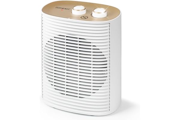 Duronic HV32 WE - Termoventilador 2000W, Calefactor Eléctrico Bajo Consumo, Termostato Regulable, Modo Eco 1000W, Modo Turbo 2000W y Sistema Seguridad Antivuelco. Ideal para Casa, Oficina, Garaje.
