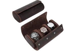 VINBAGGE Caja de Reloj, Estuche Enrollable de 3 Piezas Cuero,Estuche de Reloj Estuche de Reloj de Viaje Organizador Protector para Relojes de Pulsera