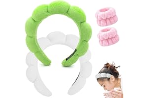 UOOUOO Spa Headband for Washing Face, Makeup and Skincare With Face Wash Wristbands - Terry Cloth Soft Puffy Headband for Women Gifts