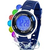 Juboos Digital Sports Watch for Children, 7 Colours with LED Light, Water Resistant, with Alarm, Stopwatch, Wristwatch for Bo