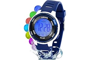 Juboos Montre numérique de Sport pour Enfants, 7 Couleurs avec lumière LED, résistante à l'eau, avec Alarme, chronomètre, Montre Bracelet pour Enfants de 5 à 18 Ans