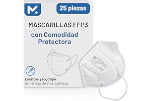 MEDICINADELLAVORO.COM 25 Mascarillas Homologadas de Certificación CE, Mascarilla FFP3 con Válvula de 5 Capas, Máscara Contra de Polvo y Partículas, Mascarilla de Protección Personal con Filtros de Calidad BFE≥99, 25 Piezas