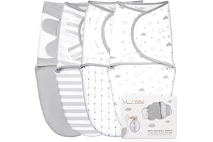 Mama Cheetah Sac d'emmaillotage pour bébé, Couverture en Coton Biologique, Sac de Nuit Ajustable, emmaillotage Facile pour garçon Fille 0-3 Mois, Essentiels pour bébés, Paquet de 4
