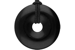 Lebensquelle Plus Edelstein Donut Ø 40 mm + Baumwollband + Edelsteinkarte | Naturstein Anhänger Halskette | Echte Heilsteinkette inkl. Band