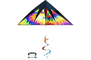VSPEK Cerf-Volant Delta Flamme pour Enfants et Adultes, 48x18.5 inch Cerf Volant Monofil Kit avec Une Queue de Plage avec Une Activités de Plein air de Jouets pour Débutants Cadeau d'anniversaire