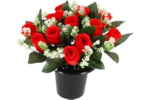SFS Artificial Flowers For Graves | 12 Head Red Roses With gyp | Ideal For Cemetery,Memorial or Christmas Decorations | Funeral Flowers Cemetery Grave Flowers | Improved Design & Quality