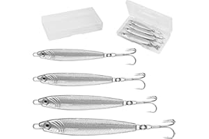ANNYSWIT Anyswit 4 Piezas Señuelos Metálicos para Mar con Anzuelos Triples Plata Minnow Cucharas 20/30/40/60g Lucio Equipo de Mar Jigs Metálicos para Bacalao Lubina