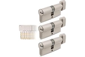 GERCAR Lot de 3 cylindres à bouton 30/30 à fermeture identique - 3 cylindres de serrure avec bouton et 15 clés - 60 mm - Serrure à cylindre 3 cylindres - Longueur : 60 mm, A : 30 - B : 30 - Laiton