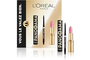 L'OREAL PARIS L'Oréal Paris - Coffret Cadeau - Mascara Panorama All Night Black, Eyeliner Infaillible Grip Liner Noir, Rouge à Lèvres Color Riche Satin Rose Tendre - Tailles Réelles