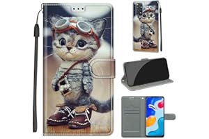KENHONER Funda Xiaomi Redmi Note 11 Carcasa, Case Redmi Note 11S Funda Libro con Tapa Piel Case Flip Cuero,Cierre Magnético Antichoque - Gato