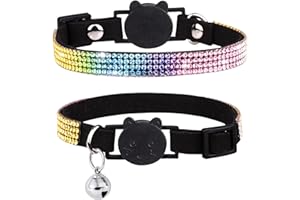 DAIHAQIKO Collare per Gatti a Strappo Collari per Gattini con Campana in Velluto con Strass per Gatto Femmine Gatti Maschi Animali Domestici