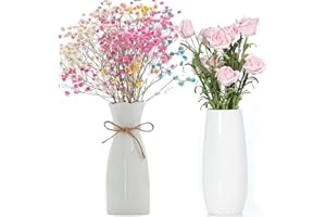 Arawat 2er Blumenvasen Keramik Vase Weiß 20cm Tulpenvase Set für Blumen Pampasgras Deko Wohnzimmer Modern Weiß Dekorative Aesthetic Vasen Keramik Blumenvase Geschenk Modern Vase Nordische Vase Weiß