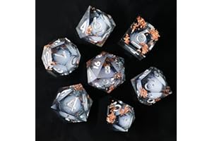 Elifel Dadi Set Liquid Core DND 7 Pezzi, Sabbie Mobili Poliedrici in Resina con Bordi Affilati per Dungeons And Dragons, Dadi Rpg D20 D12 D10 D8 D6 D4 Fatto a Mano, D&D Dadi per Giochi Ruolo