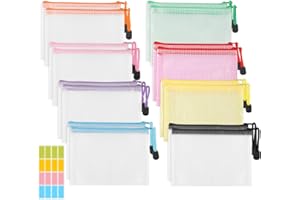 HDHGXUJRD 16 Stück Dokumententasche A6, Farbige Net Dokumententasche, Wasserdichte PVC-Kunststoff Reisverschlusstaschen für Dokumente, Akten, Kosmetika (8 Farben)