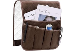 MAOXINTEK Sofa Armrest Organizer, Anti-Slip Caddy Pocket for Couch Armchair, Cloth Storage Pouch Holder for Cellphone Magazines Glasses TV Remote Control, Space Saver Bag (Brown)