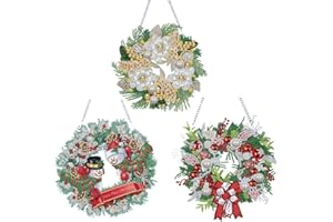 Starnearby 3 Stücke 5D DIY Diamond Painting Anhänger Weihnachten Kranz Set Diamond Painting Fensterbilder Ornamente Diamant Malerei Bilder für Wand Und Eingang Dekoration(Kranz A E F)