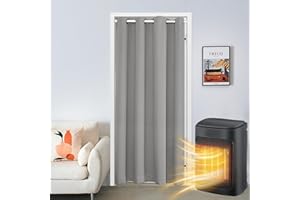 SK Studio Zasłona do Drzwi Zaciemniająca, Zapewniająca Izolację Termiczną i Prywatność, z Przelotkami, Oddzielająca Pokój, Przedpokój, Okno, Szara, 86 x 203 cm