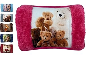 SUYAMIR Borsa Acqua Calda Elettriche con Morbida Fodera in Peluche; 500 watt;Temperatura max 75°C;utile come Scaldamani e Scaldapiedi;Ideale per Alleviare Dolori Muscolari,Dorsali e Mestruali(Rosa-Orso)