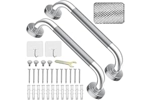 CHAMSUREUK 2 Pack 13inch Grab Bar Rail, 304 Stainless Steel Non-Slip Bathroom Chrome Grab Rail, Non-Slip Disability Auxiliary Handle, Safety Handle for Kitchen Bedroom Bathtub, Shower, Steps, Indoor/Outdoor