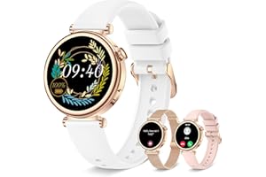 IARET Reloj Inteligente Mujer Pequeño, Smartwatch Mujer Redondo 1.27" 41mm con Llamadas, 3 Correas, Pulsera Actividad con 100+ Modos Deportivos Pulsómetro Sueño Cuenta Pasos para Android & iPhone, Rosa Oro