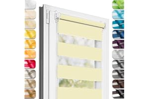 Estika® Tenda a rullo doppio strato 35 cm x 220 cm - Giallo pastello - Tende a rullo per interni, Tende a rullo per interni senza forare, Giorno e notte