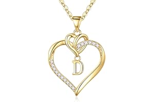 TINGN Heart Initial Necklaces for Women Girls, 14K Gold Plated Cubic Zirconia Heart Initial A-Z Pendant Necklace Dainty Heart Necklaces for Women Girls Jewelry Birthday Gifts for Women Teen Girls