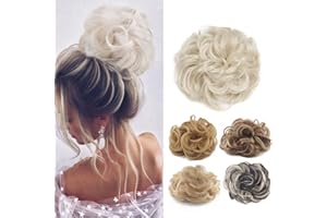 Cybelleza Niechlujny kok, treska, kręcone, grube, niechlujne włosy, kok, upięcie, syntetyczne przedłużanie kucyka, kok, kok, falowane peruki dla kobiet, dziewcząt, 35 g, platynowy blond