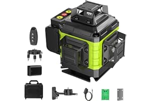 TDYON Niveau Laser Chantier Autonivelant 360° x 4, Lazer Niveaux 4D 16 Lignes Laser, Autonivellement et Mode Pulsé Extérieur, 2 x Batterie, Nivellement Automatique, Support Rotatif, Télécommande
