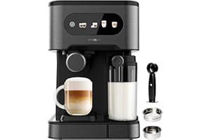 Cecotec Cafetera Express Semiautomáticas Power Espresso 20 ColdBrew Latte. 1350W, 20 Bares, Frío, Templado o Caliente, Pantalla Táctil, 1.5L Depósito Agua y 500ml Leche, Calientatazas, Doble Brazo