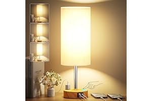 kakanuo Lampada da Comodino, Lampada da Tavolo Touch Dimmerabile con Porte di Ricarica USB-C+A+Presa, Abat Jour da Comodino Moderno per Camera da Letto Soggiorno Ufficio(Lampadina Inclusa)