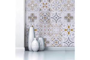 Timeet Self Adhesive Wallpaper Glossy Tile Effect Sticky Back Plastic Peel and Stick Wallpaper Contact Paper Vinyl Flim Tile Stickers Waterproof Backsplash Kitchen Countertop Shelf 44 x 200cm