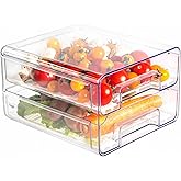 BigTron Food Storage Double Layer Container with Lids Removable Drain Tray for Refrigerator, Food Fruit Vegetables,fridge org