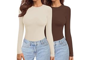 Ekouaer Womens 2 Pack Long Sleeve Tops Crew Neck Thermal Shirts Winter Stretch Fitted Underscrubs Layer Tee XS-XXL