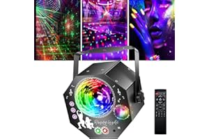 HJH 4-in-1 Discokugel mit Motor und Licht, DJ Discolicht Partylicht 64 Muster, Musikgesteuert Disco Party Lampe mit Fernbedienung, RGB UV Stroboskop für Party Bar Klub Halloween Weihnachten Geburtstag