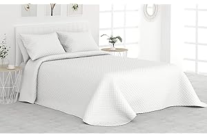 Liniva Home Colcha Bouti Termosellada para Verano y Entretiempo. 100% Microfibra Extra Suave - Modelo Vejer. Colcha Cubre Cama Multiusos. Incluye una Funda de cojín. Cama 105-200x265cm Blanco