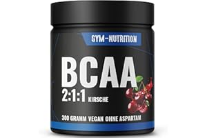 ‎GYM NUTRITION BCAA Pulver Kirsche hochdosiert - 2:1:1 mit 13.000mg pro Portion - Essentielle Aminosäuren Leucin, Isoleucin, Valin - Leckerer Geschmack - Vegan & in Deutschland produziert
