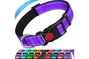 ATETEO Dog Collar, Reflective Dog Collar, Padded Breathable Soft Neoprene Nylon Pet Collar Adjustable for Medium Dogs,Purple,M: 13-19.7 inch