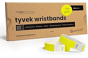 PROWRISTBANDS Eintrittsbänder aus Tyvek - Party Einlassbänder, Securebänder, Festival Armbänder, Kontrollbänder für dein Event (Neon Gelb, 100)