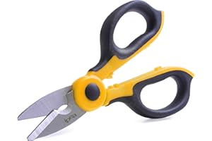 IPEA Forbici da Elettricista Professionali Isolate – Lama Retta da 50 mm in Acciaio Inox – Forbici da Elettricisti per Taglio Fili e Cavi Elettrici – Spelacavi e Spelafili – Nero, Argento, Rosso