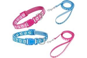 tonyg-p 2 Stück Welpenhalsbänder mit Leine Set, Hundehalsband und Leine Verstellbares Hundehalsband Weich Nylon Haustier Halsband für Welpen Kleine Mittlere Hunde