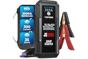 ‎TOPDON TOPDON Starthilfe Powerbank, JS2000 Starterbatterie 2000A Auto Booster Power Pack für bis zu 8L Benzin&6L Dieselmotoren, Kfz Jump Starter mit Starthilfekabel/Eva Tasche/Eingebaute LED, 16000mAh