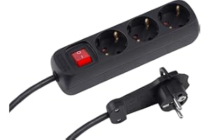 Meister Grenuttag 3-vägs – extra platt kontakt – 2 m kabel – svart – IP20 inomhus – upplyst strömbrytare/flera uttag/grenuttag med platt kontakt/7430200