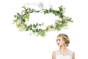 CIOMILIARO Diademas de Flores,Flor Corona,Ajustable corona de flores,Coronas novia boda de flores,Hojas Verdes Diadema de Flores Blancas para Bodas,para Fiesta,Festival,Nupcial Boda