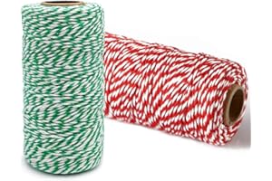 BHGWR Ficelle Verte Rouge et Blanche Noël 200M, Ficelle de boulanger/Ficelle Jardin/Ficelle Bricolage/Ficelle de Boucher String 2 Rolls, Ficelle Bicolore Corde de coton pour emballage cadeau